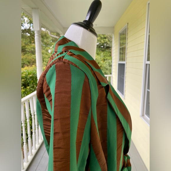 NWT Kaos Italy Brown Green Satin Trench Coat Size Small - Picture 3 of 12